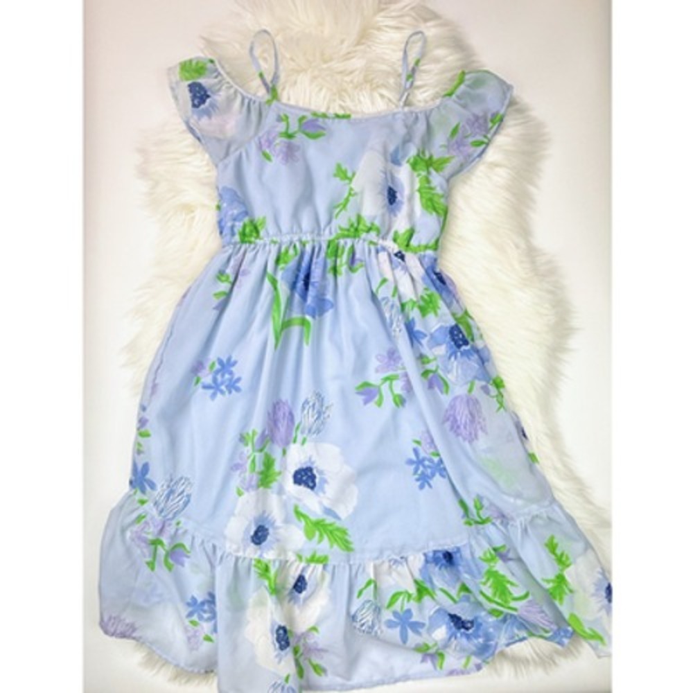 The Childrens Place Girls Blue Floral Cold Shoulder High Low Dress Size M 7/8
